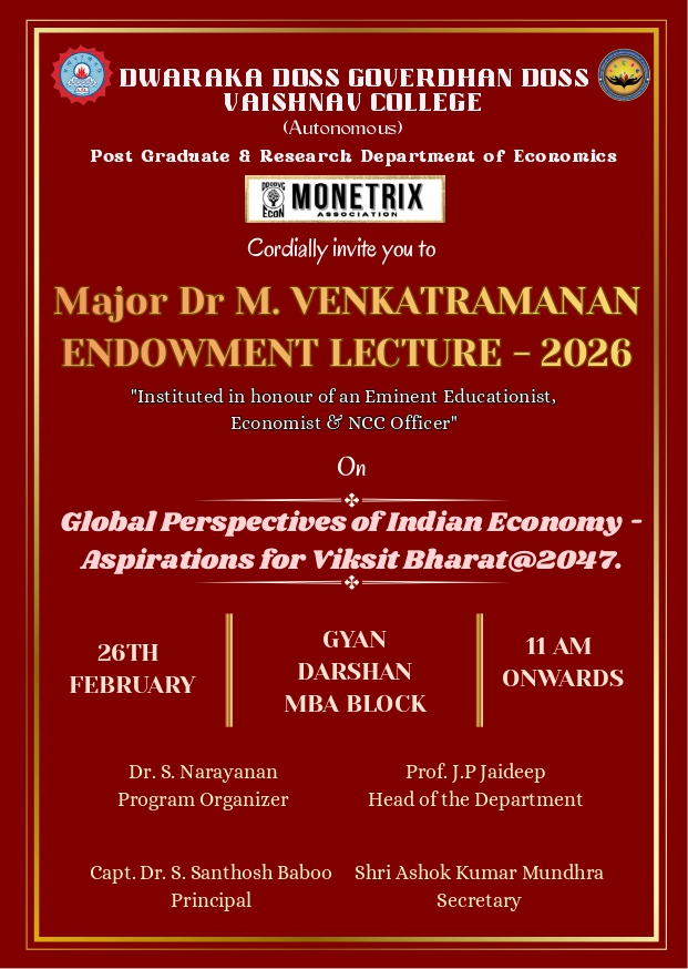 Major Dr. M. Venkataramanan Endowment Lecture – 2026